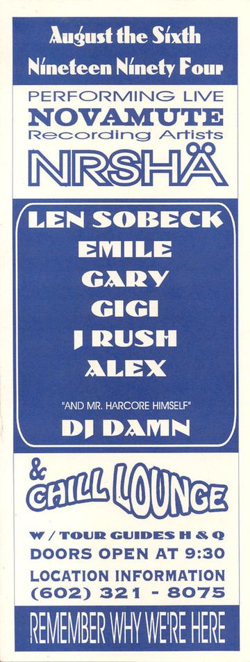 NRSHA flyer, Chill Lounge, Arizona, August 6, 1994