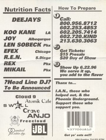 Nutrition Facts flyer, Arizona, June 22, 1996