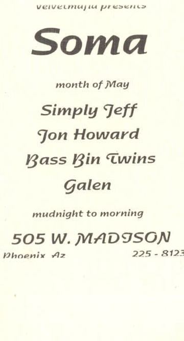Soma flyer, 505 W. Madison, Phoenix, May, year unknown