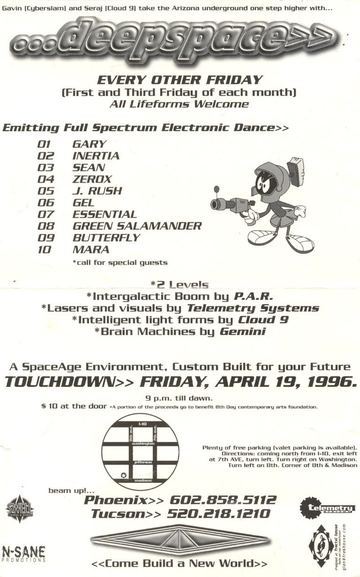 DEEPSPACE TOUCHDOWN flyer, Arizona, April 19, 1996