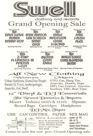Swell Grand Opening Sale flyer, Swell, 2515 N. Scottsdale Rd., Arizona, June 20, 1994 (best guess)