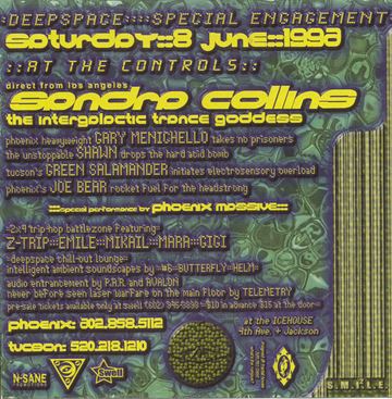 DEEPSPACE flyer, ICEHOUSE, 9th Ave. + Jackson, Arizona, June 8, 1996