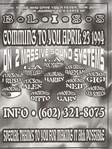 BLIOSS flyer, Arizona, April 23, 1994