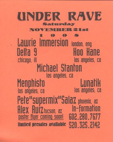 Under Rave flyer, Arizona, November 21, 1998