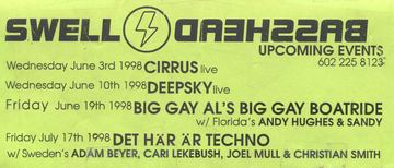 Swell Bassheard Upcoming Events flyer, Tucson, 1998