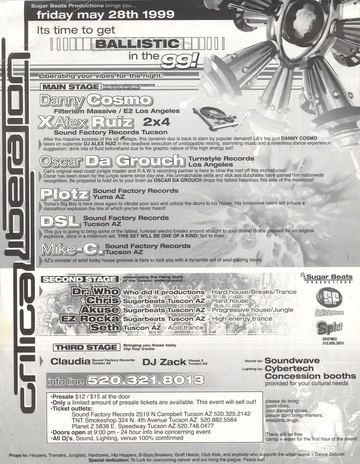 Critical Liberation flyer, Tucson, May 28, 1999