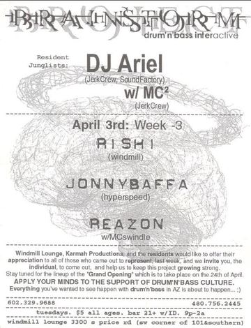 Brainstorm flyer, Windmill Lounge, Tucson, April 3, 2001 (best guess)