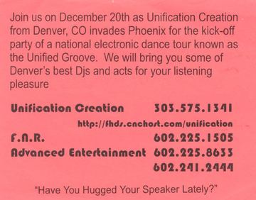 Unified Groove flyer, Phoenix, December 20, 1997