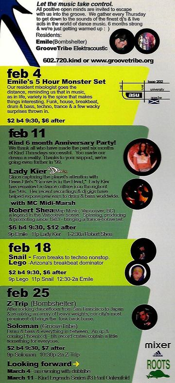 kind February listings (Emile's 5 Hour Monster Set) flyer, Arizona, February 4, year unknown
