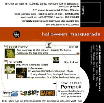 Halloween Masquerade (NT30) flyer, Icehouse, Phoenix, October 30, 1999