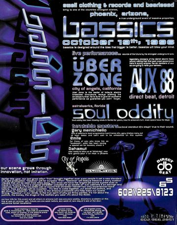 Bassics flyer, Phoenix, October 19, 1996