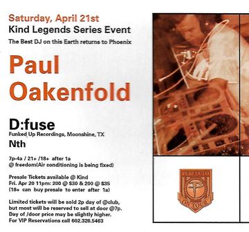 Kind Legends Series Event: Paul Oakenfold flyer, freedom, Phoenix, April 21, 2001 (best guess)