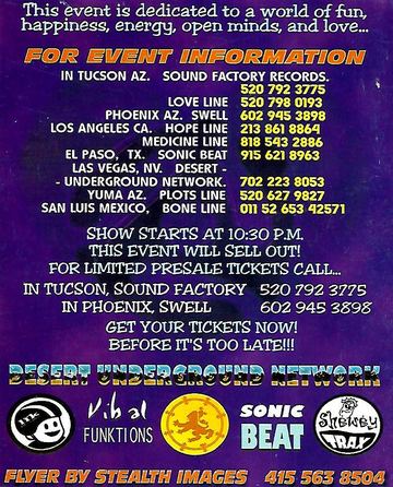 Desert Underground Network flyer, Sound Factory, Tucson, Date unknown