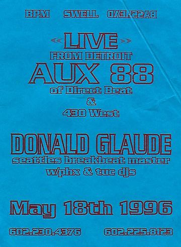 Aux 88 & Donald Glaude flyer, Tucson, May 18, 1996