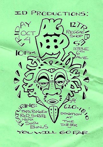 ID Productions flyer, Reggae Shop, 1133 E 6th Ave, Tucson, October 4, 1996 (best guess)