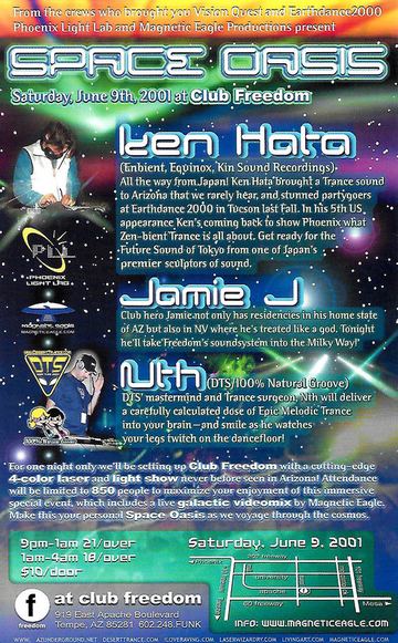 Space Oasis flyer, Club Freedom, Tempe, June 9, 2001