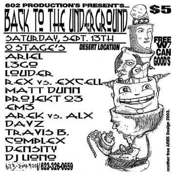 Back to the Underground flyer, Desert location, September 13, 2003