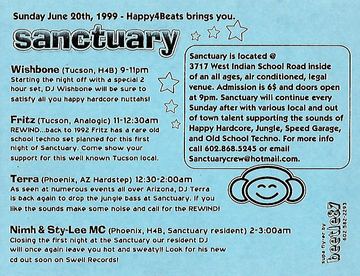 Sanctuary flyer, Sanctuary, 3717 West Indian School Road, June 20, 1999