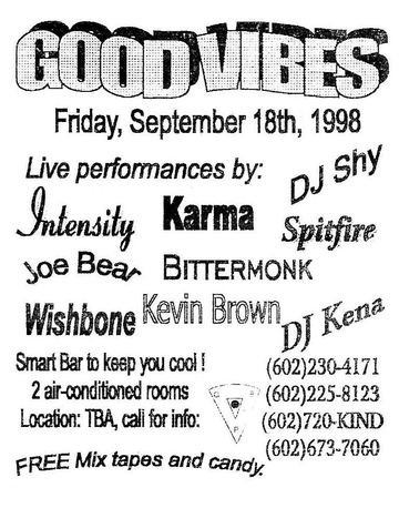 Good Vibes flyer, Arizona, September 18, 1998
