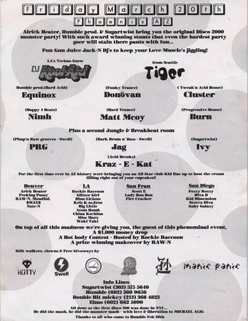 Disco 2000 flyer, Phoenix, March 20, 1998 (best guess)