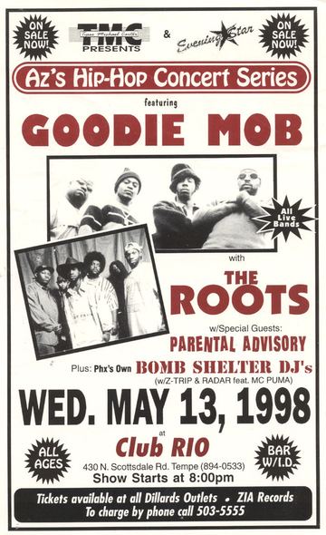 Az's Hip-Hop Concert Series featuring Goodie Mob flyer, Club RIO, Tempe, May 13, 1998