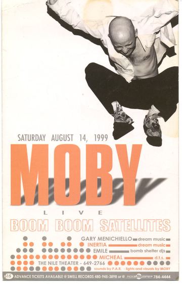 MOBY Live flyer, The Nile Theater, Tucson, August 14, 1999