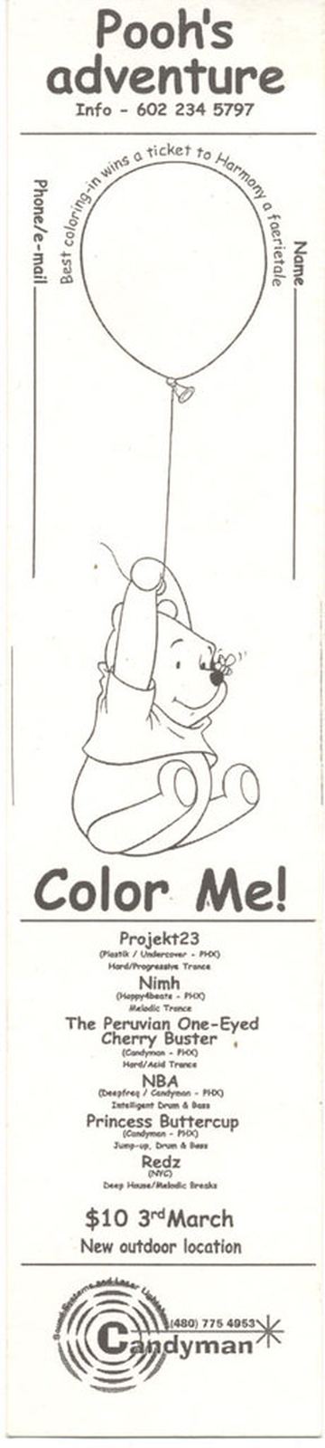 Pooh's Adventure flyer, New outdoor location, Tucson, March 3, year unknown