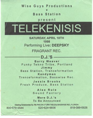 Telekenisis flyer, Tucson, April 18, 1998