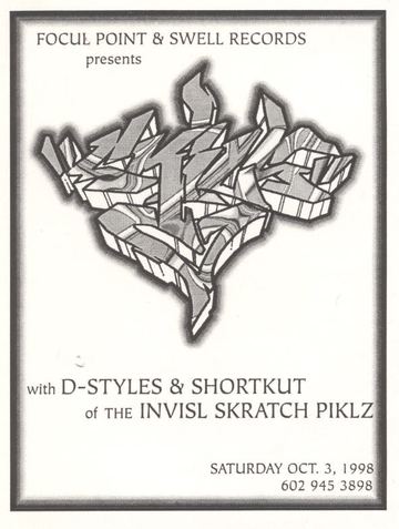 D-Styles and Shortkut (Invisl Skratch Piklz) flyer, Tucson, October 3, 1998