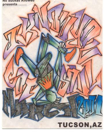 No Suckas Allowed (graffiti, name partly illegible) flyer, Tucson, March, year unknown
