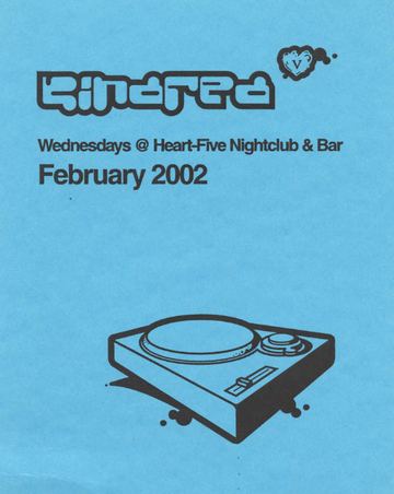 Stylized logo (possibly Kindred) flyer, Heart-Five Nightclub & Bar, Tucson, February 2002