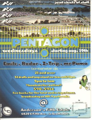 Pentagon flyer, Anderson's Fifth Estate, Scottsdale, August 19, 1998 (best guess)