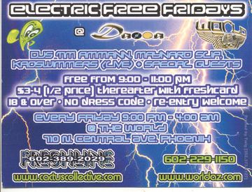Electric Free Fridays flyer, The World, 110 N. Central Ave., Phoenix, Date unknown