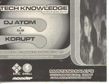 Tech Knowledge Wednesdays flyer, Mustang Sally's, 1212 E Apache Blvd, Tempe, Date unknown
