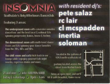 Insomnia flyer, Galleria, 4343 N. Scottsdale Rd., Scottsdale, c. 1997