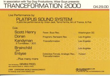 Tranceformation 2000 flyer, Arizona, April 29, 2000