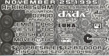 Afrika Islam flyer, Dada Club, Arizona, November 25, 1995