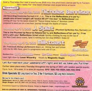 Surreal flyer, DV8, Tucson, March 29, 2001