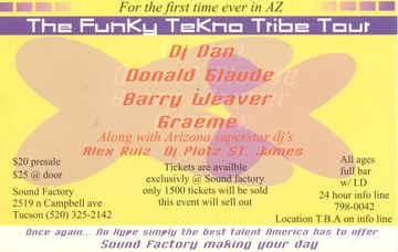 The Funky Tekno Tribe Tour flyer, Sound Factory, Tucson, Date unknown