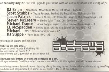 Systems Overload flyer, Arizona, May 27, 2000 (best guess)