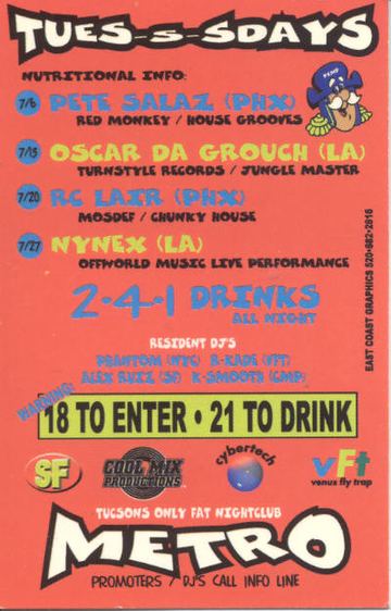 Tues-s-Sdays flyer, Metro, Tucson, July 6, 1999 (best guess)