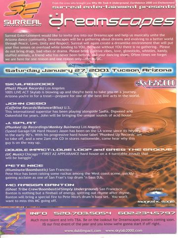 Dreamscapes flyer, Tucson, January 27, 2001