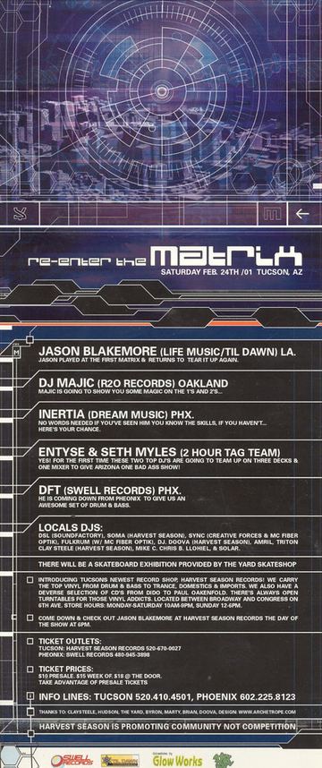 Re-Enter the Matrix flyer, Tucson, February 24, 2001