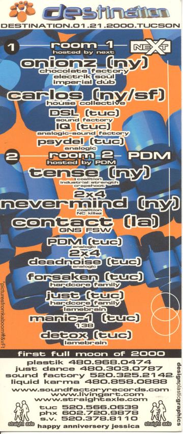 Destination flyer, Tucson, January 21, 2000