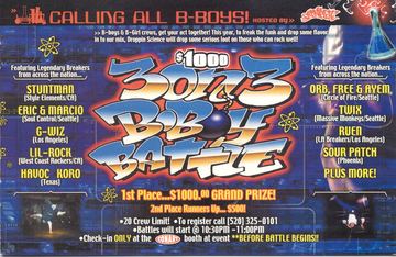 3on3 B-Boy Battle flyer, Tucson, Date unknown