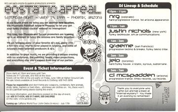 Ecstatic Appeal flyer, Westworld Paintball Arena, Phoenix, June 19, 1999