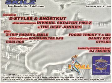 SKILZ The Turntablist Exhibition flyer, NILE, Mesa, October 3, 1998