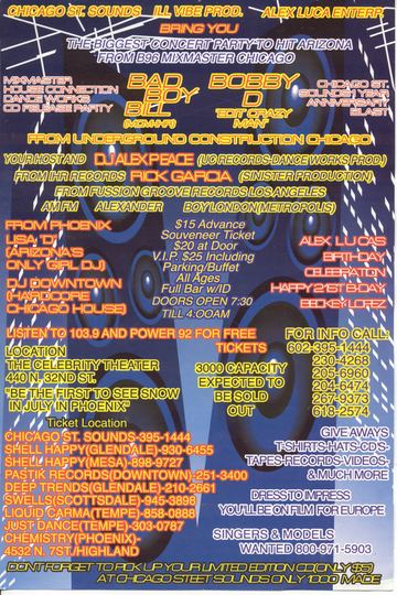 Chicago St. Sounds 1st Year Anniversary Blast flyer, The Celebrity Theater (440 N. 32nd St.), Phoenix, Date unknown