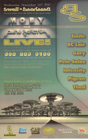 Swell Bassheads presents Moby LIVE! flyer, Tucson, November 26, 1997