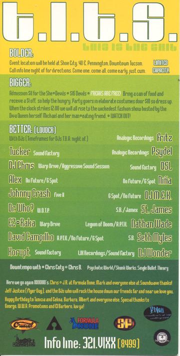 t.i.t.s. flyer, Shoe City (40 E. Pennington), Tucson, c. 2000